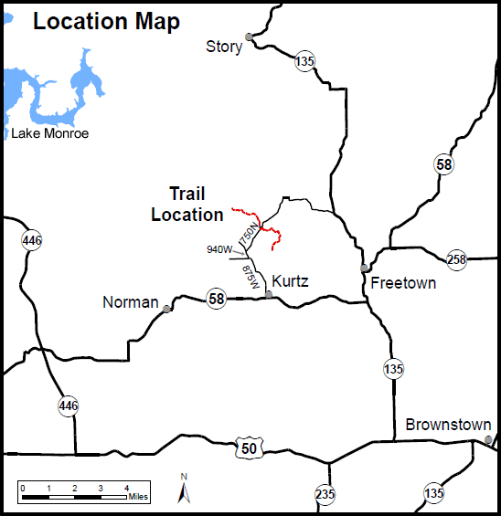 map to Fork Ridge Trail in northern section of Hoosier National Forest