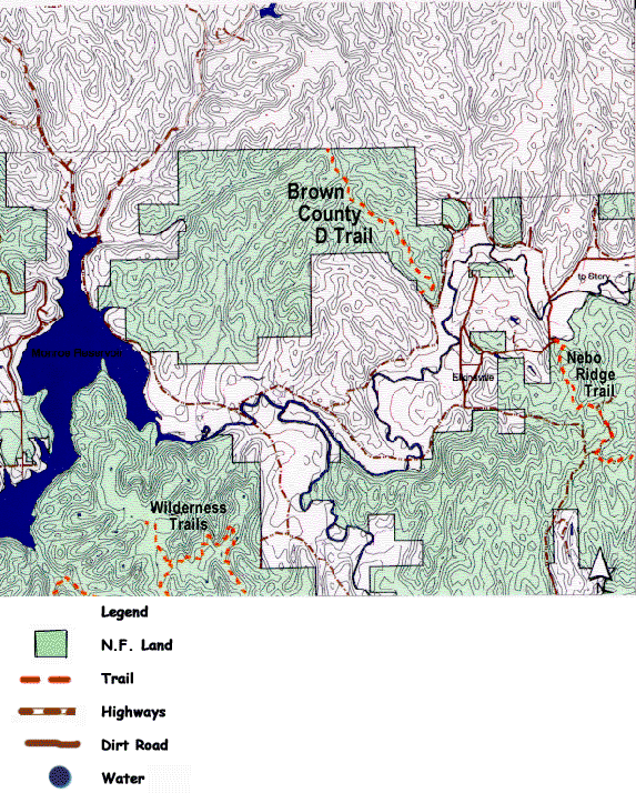 topographic map of Brown County D Trail in Hoosier National Forest