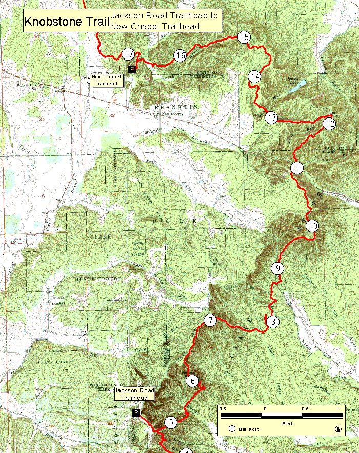 Topographic map of Jackson Road to New Chapel Trailheads on the ...